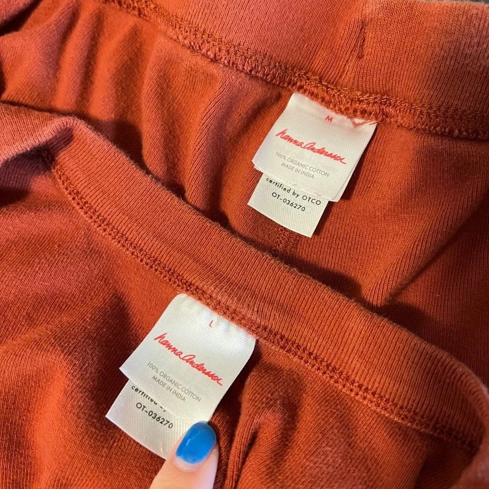 Hanna Andersson Pajama Set Womens L Top M Bottom Organic Cotton Polka Dot Rust